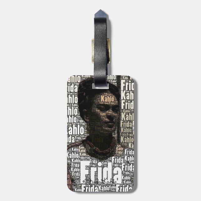 Frida Kahlo Lettering Portrait Luggage Tag (Back Vertical)