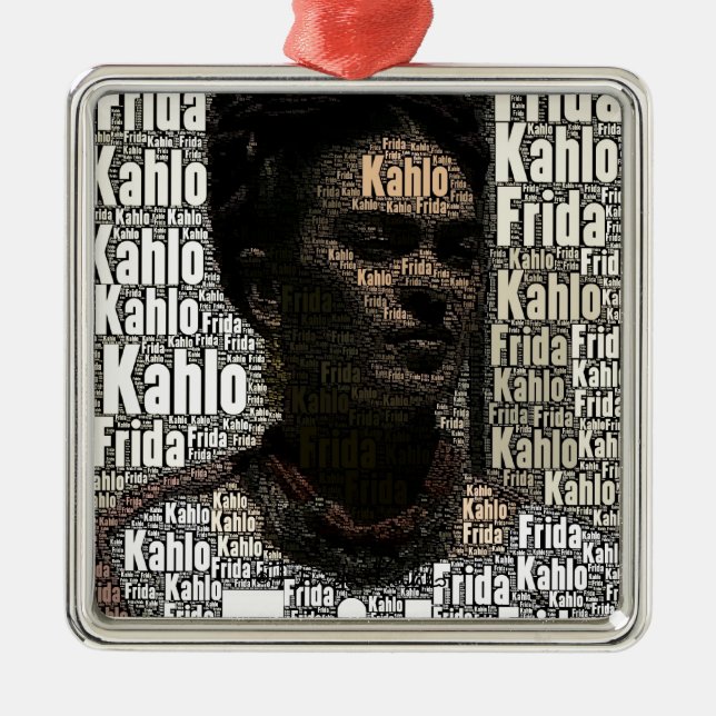 Frida Kahlo Lettering Portrait Metal Ornament (Front)