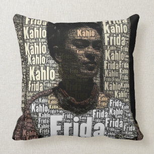 Frida Kahlo Lettering Portrait Throw Pillow