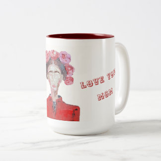 Frida Kahlo Love you Mom White and Red Faceless  Two-Tone Coffee Mug
