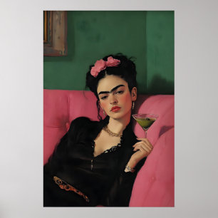 Frida Kahlo Martini Art Print, Feminist Bar Cart Poster