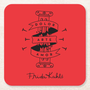 Frida Kahlo   Pain Art Love Square Paper Coaster