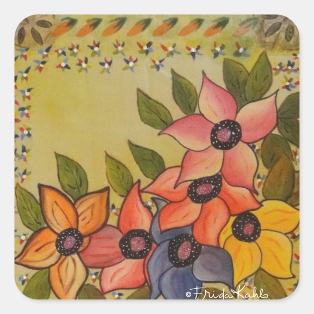 Frida Kahlo Painted Flores Square Sticker (Front)