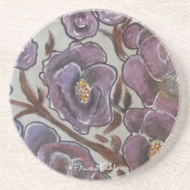 Frida Kahlo Painted Flowers Coaster (Front)