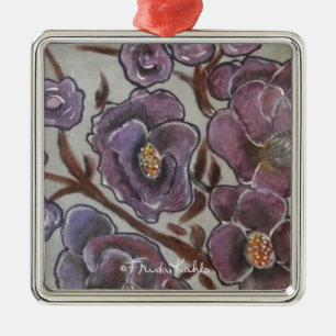 Frida Kahlo Painted Flowers Metal Ornament