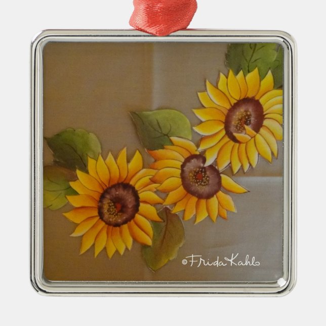 Frida Kahlo Painted Sunflowers Metal Ornament (Front)