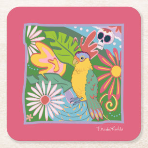 Frida Kahlo Parrot Graphic Square Paper Coaster