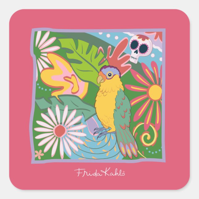 Frida Kahlo Parrot Graphic Square Sticker (Front)