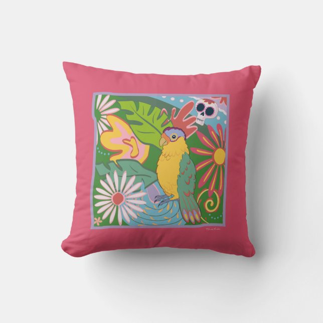 Frida Kahlo Parrot Graphic Throw Pillow (Front)