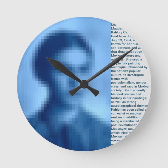 FRIDA KAHLO PIXELED BIOGRAPHY CLOCK BLUE (Front)