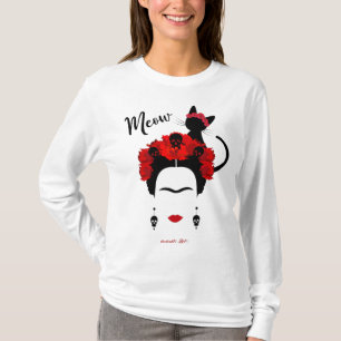 Frida Kahlo portrait and cute meow Mexican Cat T-Shirt