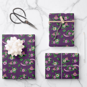 Frida Kahlo   Purple Floral Bouquet Pattern Wrapping Paper Sheet