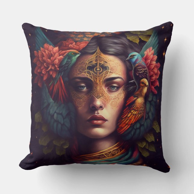 FRIDA KAHLO Queen of the Jungle Throw Pillow (Front)