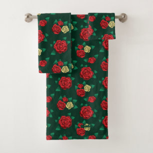 Frida Kahlo   Red and Gold Rose Pattern Bath Towel Set