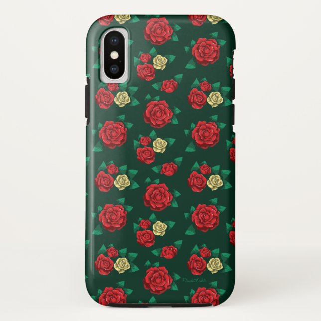 Frida Kahlo | Red and Gold Rose Pattern Case-Mate iPhone Case (Back)