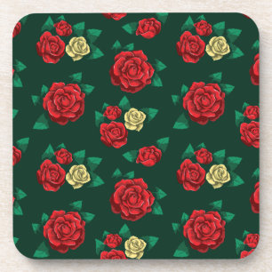 Frida Kahlo   Red and Gold Rose Pattern Coaster