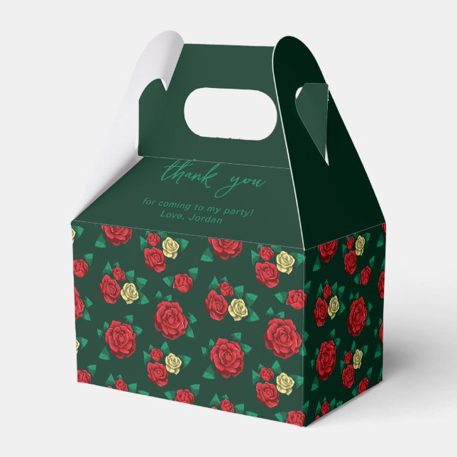 Frida Kahlo | Red and Gold Rose Pattern Favor Box (Front Side)