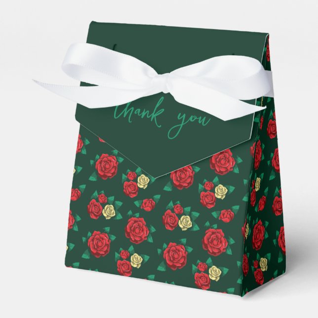 Frida Kahlo | Red and Gold Rose Pattern Favor Box (Front Side)