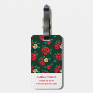 Frida Kahlo Red and Gold Rose Pattern Luggage Tag