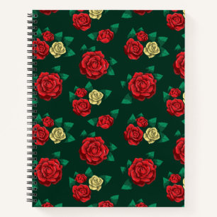 Frida Kahlo Red and Gold Rose Pattern Notebook