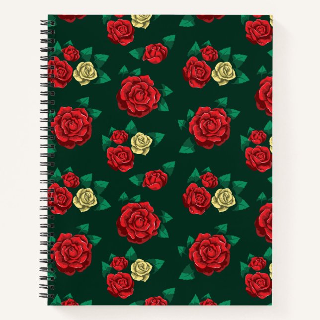 Frida Kahlo | Red and Gold Rose Pattern Notebook (Front)