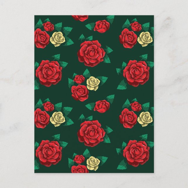 Frida Kahlo | Red and Gold Rose Pattern Postcard (Front)