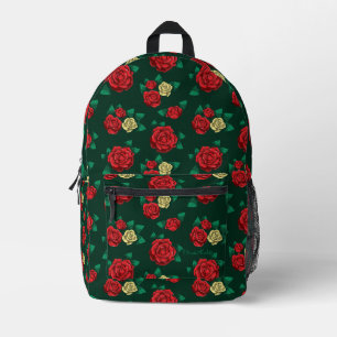 Frida Kahlo Red and Gold Rose Pattern Printed Backpack