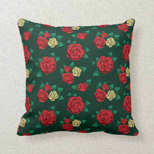 Frida Kahlo   Red and Gold Rose Pattern Throw Pillow
