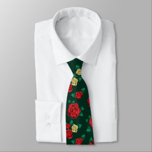 Frida Kahlo Red and Gold Rose Pattern Tie