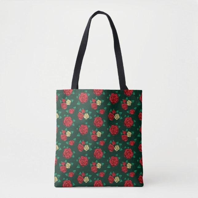 Frida Kahlo | Red and Gold Rose Pattern Tote Bag (Front)