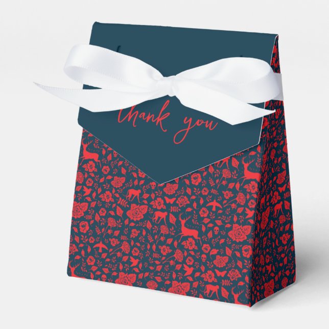 Frida Kahlo | Red & Navy Floral Pattern Favor Box (Front Side)