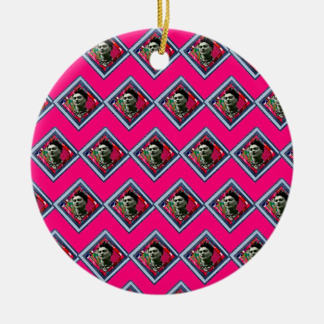 Frida Kahlo Retro Denim Diamond Ceramic Ornament (Front)