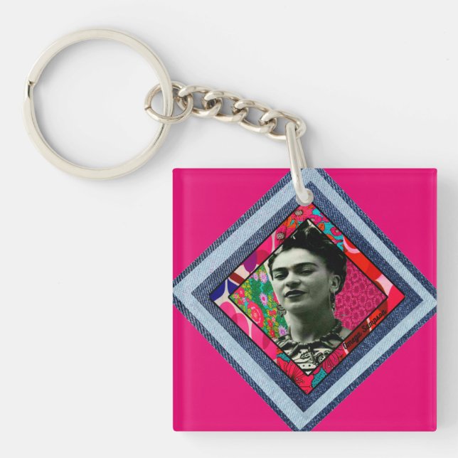 Frida Kahlo Retro Denim Diamond Keychain (Front)
