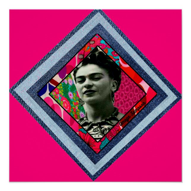 Frida Kahlo Retro Denim Diamond Poster (Front)