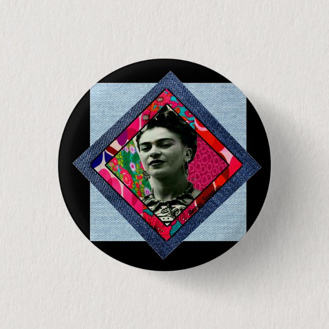 Frida Kahlo Retro Pink Denim 1 Inch Round Button (Front)