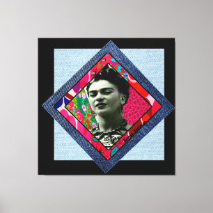 Frida Kahlo Retro Pink Denim Canvas Print