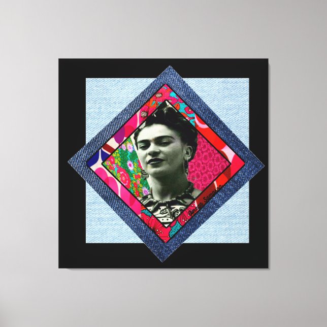 Frida Kahlo Retro Pink Denim Canvas Print (Front)