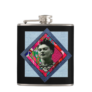 Frida Kahlo Retro Pink Denim Hip Flask