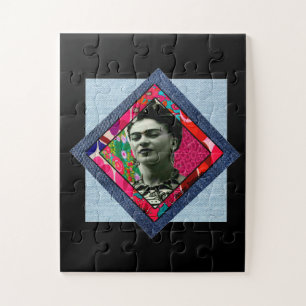 Frida Kahlo Retro Pink Denim Jigsaw Puzzle