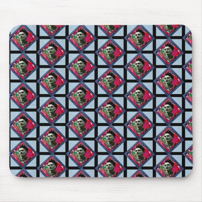 Frida Kahlo Retro Pink Denim Mouse Pad (Front)