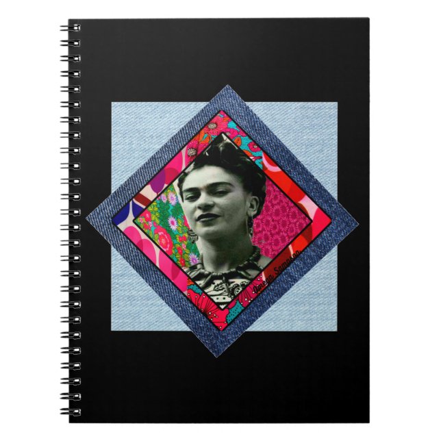 Frida Kahlo Retro Pink Denim Notebook (Front)