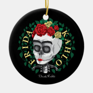 Frida Kahlo   Skull with Rose Crown Ceramic Ornament