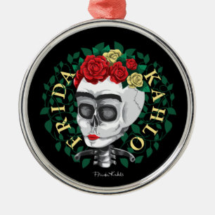 Frida Kahlo   Skull with Rose Crown Metal Ornament