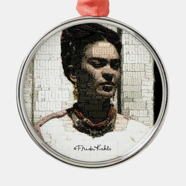 Frida Kahlo Textile Portrait Metal Ornament (Front)