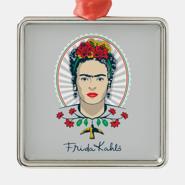 Frida Kahlo | Vintage Floral Metal Ornament (Front)
