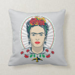 Frida Kahlo | Vintage Floral Throw Pillow<br><div class="desc">This striking design is an ode to Frida Kahlo, the iconic Mexican painter. Frida has influenced millions with her brutal and revealing self-portraits inspired by her culture, her suffering and her strong political beliefs. This bold inspirational folk art shows the iconic artist wearing a floral headband against a colourful background....</div>
