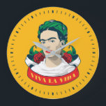 Frida Kahlo | Viva la Vida Large Clock<br><div class="desc">This vibrant design depicts a striking illustration of the Mexican painter Frida Kahlo. The unconventionally beautiful artist shines in this colourful graphic with the words Viva la Vida displayed in a bold font. Viva la Vida translates to Live Life and was the title of Kahlo�s colourful painting depicting watermelons. The...</div>