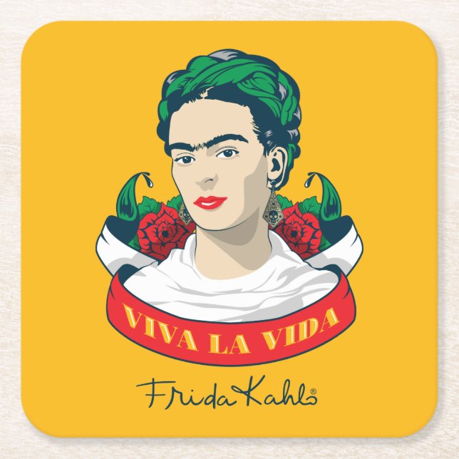 Frida Kahlo | Viva la Vida Square Paper Coaster (Front)