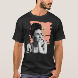 Frida Kahlo, watercolor flowers, color, black and  T-Shirt
