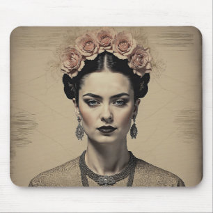 Frida Kahlo's Charm: Vintage Double Exposure Mouse Pad